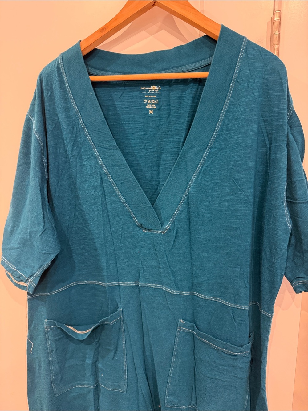 Natural Life teal cotton V-Neck Charlie Jumpsuit, M - Picture 2 of 3